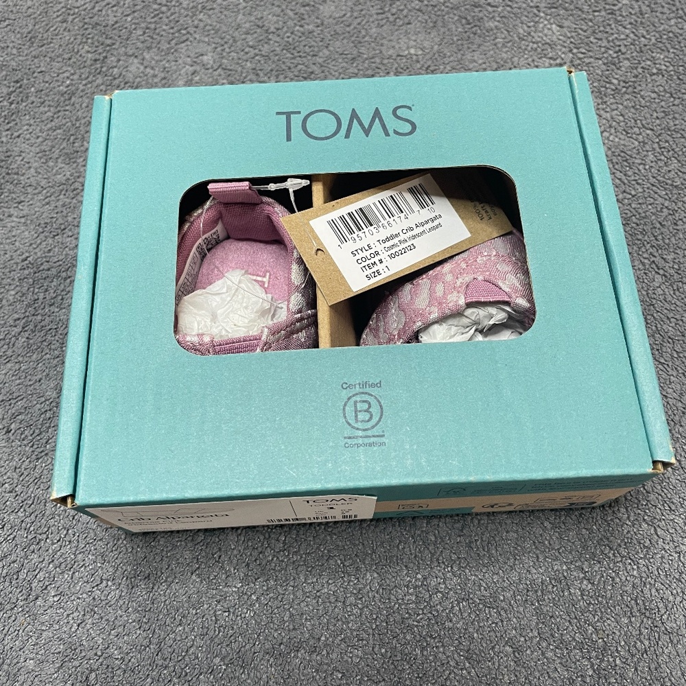 NEW Toms Crib Alpargata Cosmic Pink Leopard Toddler Size 1 Baby Shoes